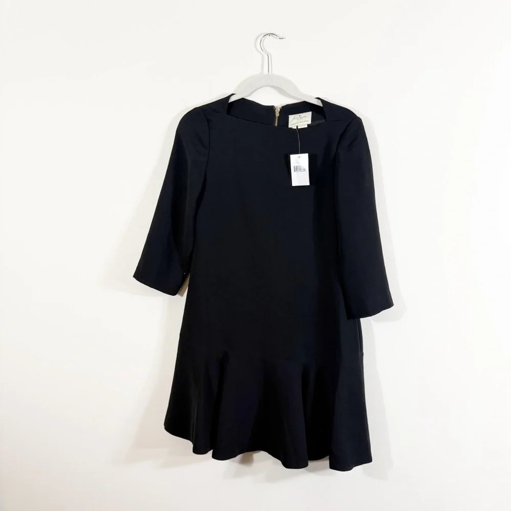 NWT Kate Spade Crepe Flounce Dress Caution to the Wind Black Size 0